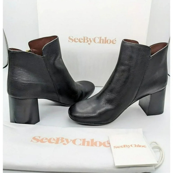See by Chloé Louise Womens High Block Heel Booties Ring Zip Black Color Size 7.5 - Picture 9 of 11